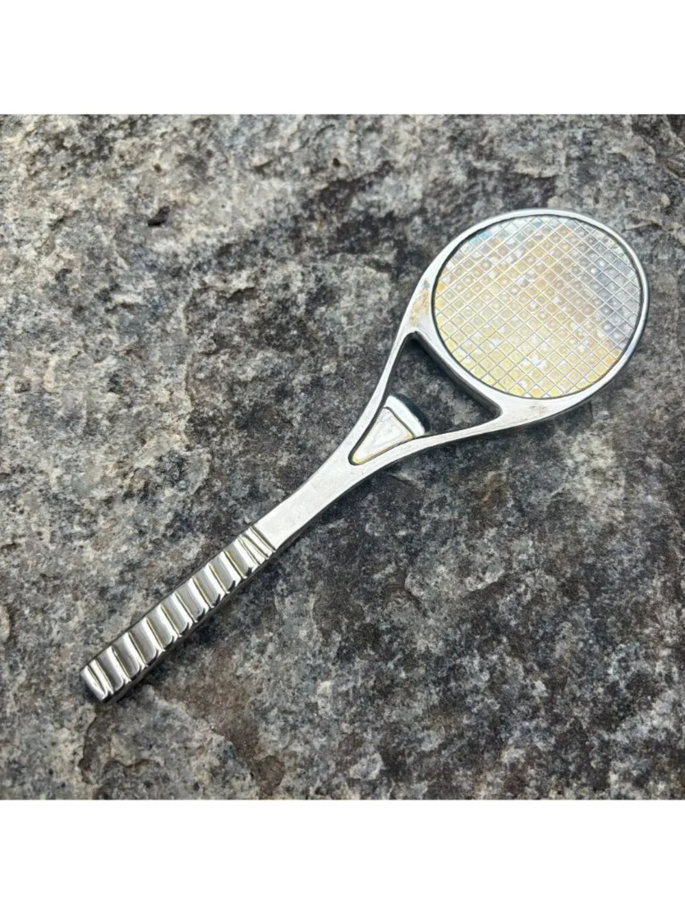 80s Perrier Silver Plated Tennis Racket Bottle Opener Barware Beer Retro VTG